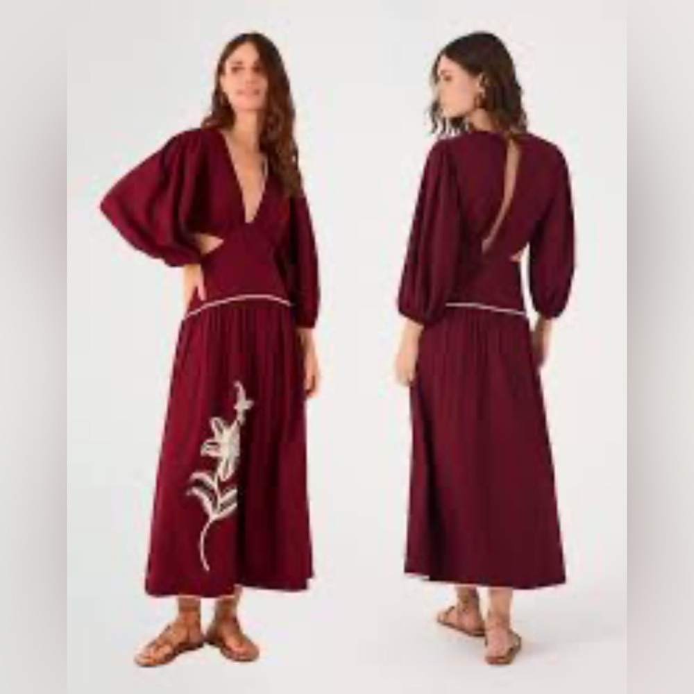 DRESS TO Chic Linen Long Sleeve Burgundy Dress NWT